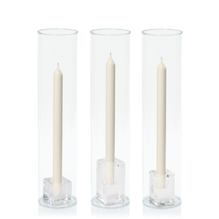 Ivory 30cm Dinner Candles with Glass Holders and Sleeves Trio - Set of 4 Pack of  4