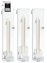 Ivory 30cm Dinner Candles with Glass Holders and Sleeves Trio - Set of 4 Pack of  4