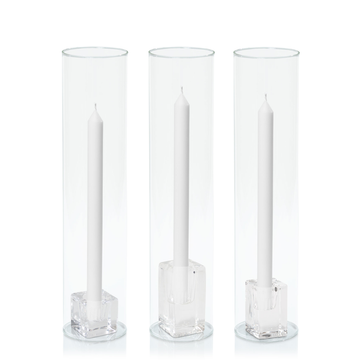 White 30cm Dinner Candles with Glass Holders and Sleeves Trio - Set of 4 Pack of 4