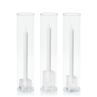 White 30cm Dinner Candles with Glass Holders and Sleeves Trio - Set of 4