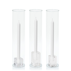White 30cm Dinner Candles with Glass Holders and Sleeves Trio - Set of 4 Pack of 4