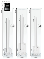 White 30cm Dinner Candles with Glass Holders and Sleeves Trio - Set of 4 Pack of 4