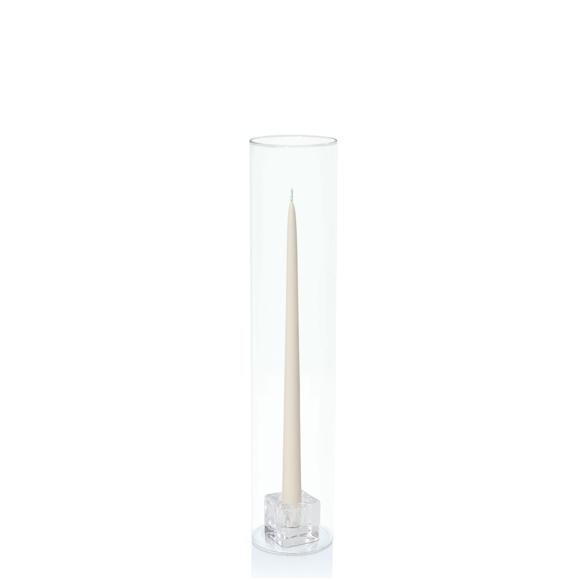 Ivory 35cm Taper Candles with Small Glass Holders and Sleeves - Set of 12