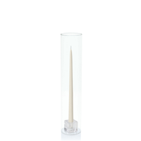 Ivory 35cm Taper Candles with Small Glass Holders and Sleeves - Set of 12