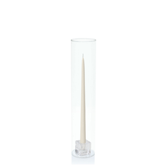 Ivory 35cm Taper Candles with Small Glass Holders and Sleeves - Set of 12