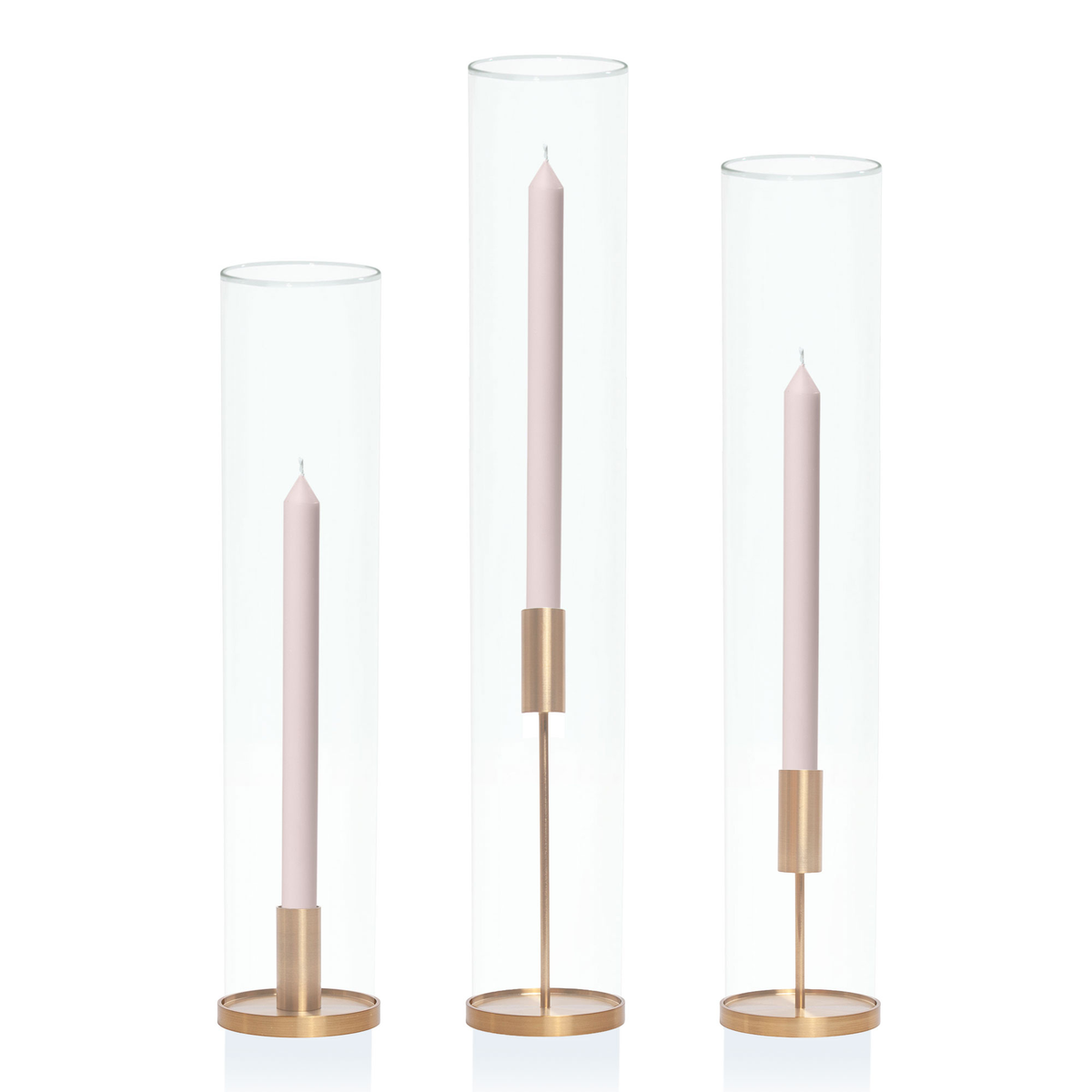 Antique Pink 30cm Dinner Candles with Gold Metal Holders and Sleeves Trio - Set of 4 Pack of  4