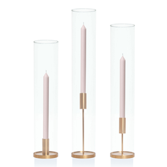 Antique Pink 30cm Dinner Candles with Gold Metal Holders and Sleeves Trio - Set of 4 Pack of  4