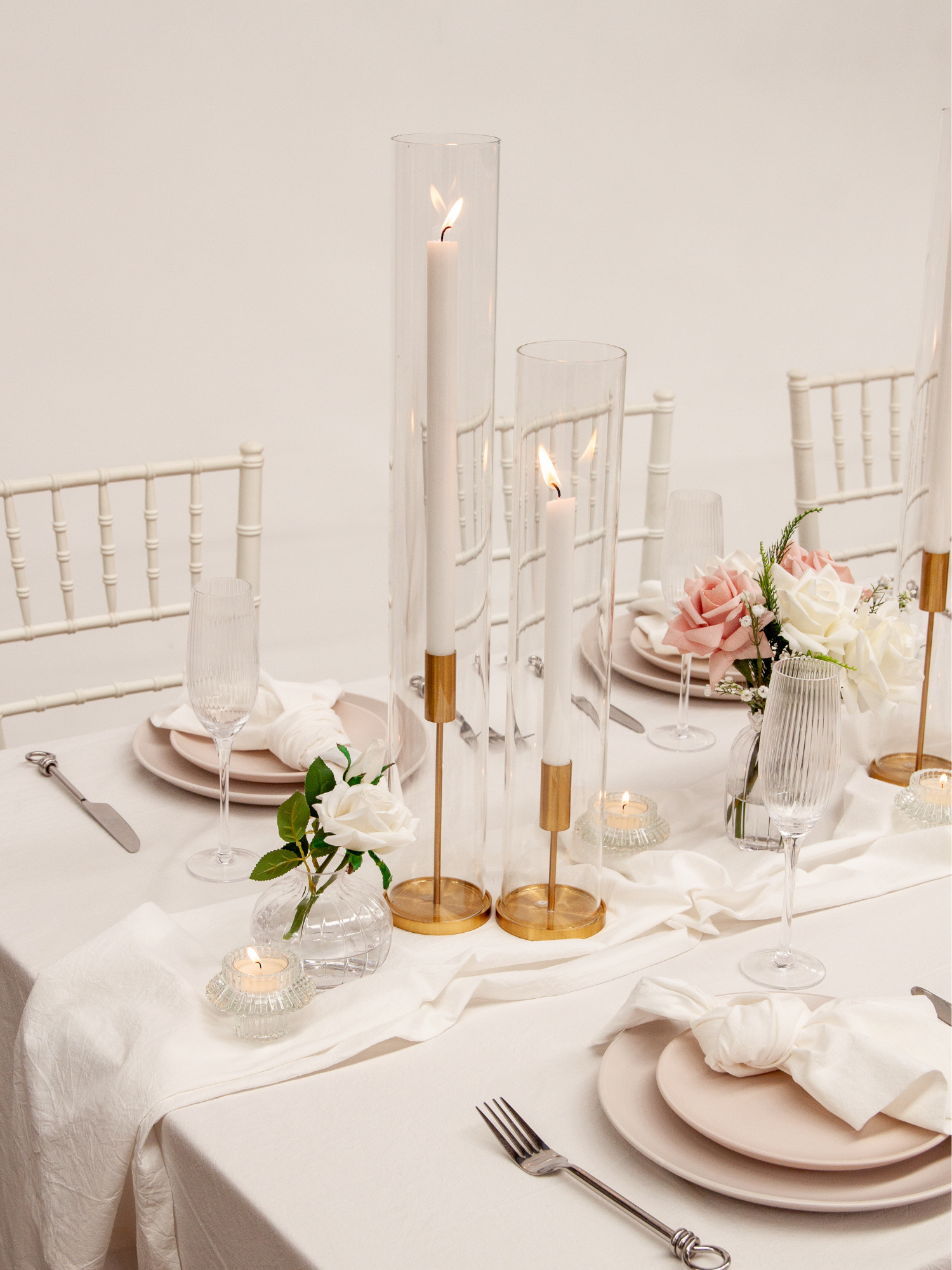 Antique Pink 30cm Dinner Candles with Gold Metal Holders and Sleeves Trio - Set of 4 Pack of  4
