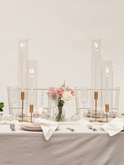 Antique Pink 30cm Dinner Candles with Gold Metal Holders and Sleeves Trio - Set of 4 Pack of  4
