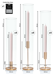 Antique Pink 30cm Dinner Candles with Gold Metal Holders and Sleeves Trio - Set of 4 Pack of  4