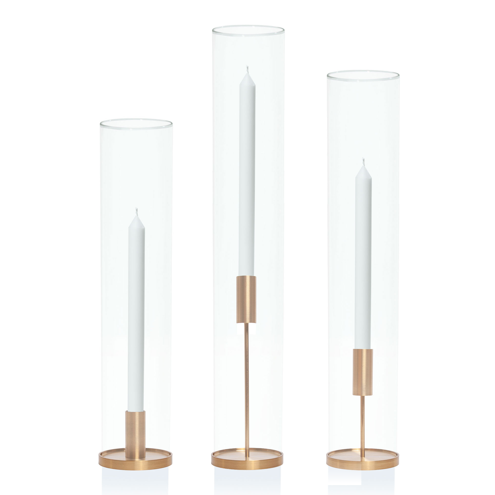 White 30cm Dinner Candles with Gold Metal Holders and Sleeves Trio - Set of 4 Pack of 4