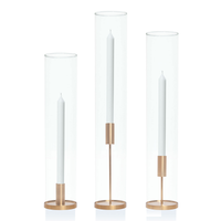 White 30cm Dinner Candles with Gold Metal Holders and Sleeves Trio - Set of 4