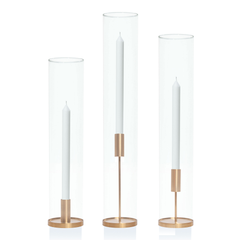 White 30cm Dinner Candles with Gold Metal Holders and Sleeves Trio - Set of 4 Pack of 4