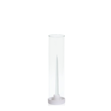 White 25cm Taper Candles with Small White Amara Ceramic Holders and Sleeves - Set of 12 Pack of 12