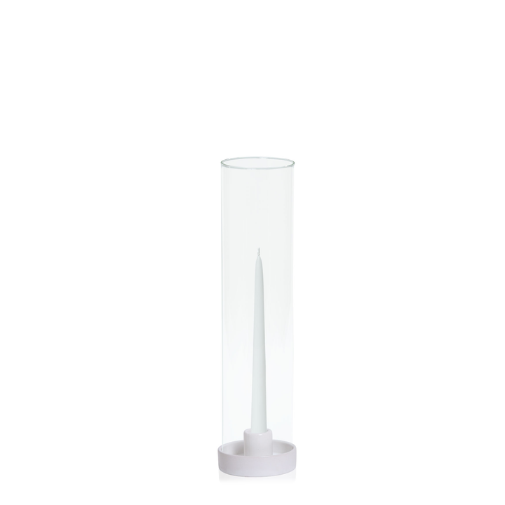 White 25cm Taper Candles with Small White Amara Ceramic Holders and Sleeves - Set of 12 Pack of 12