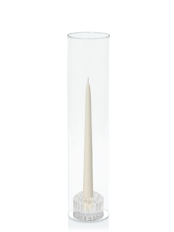 Ivory 25cm Taper Candles with Bella Vintage Glass Holders and Glass Sleeves - Set of 12 Pack of 12
