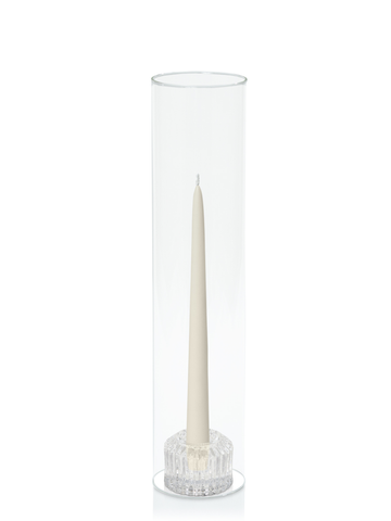 Ivory 25cm Taper Candles with Bella Vintage Glass Holders and Glass Sleeves - Set of 12