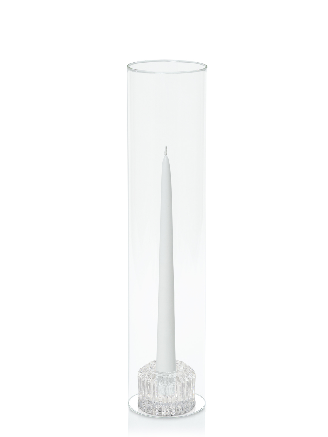 White 25cm Taper Candles with Bella Vintage Glass Holders and Glass Sleeves - Set of 12 Pack of 12