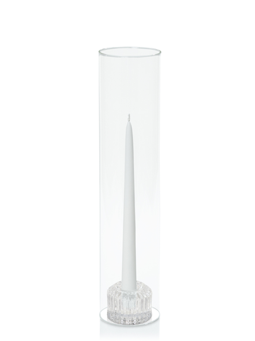 White 25cm Taper Candles with Bella Vintage Glass Holders and Glass Sleeves - Set of 12