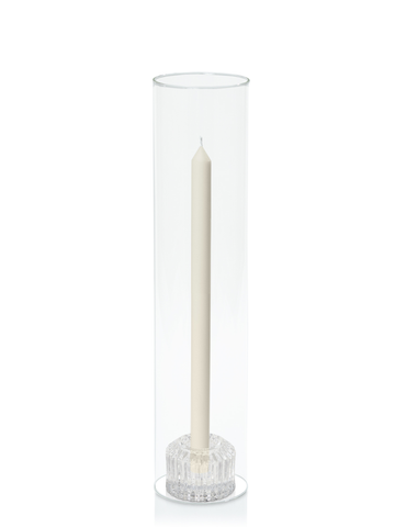 Ivory 30cm Dinner Candles with Bella Vintage Glass Holders and Glass Sleeves - Set of 12 Pack of 12