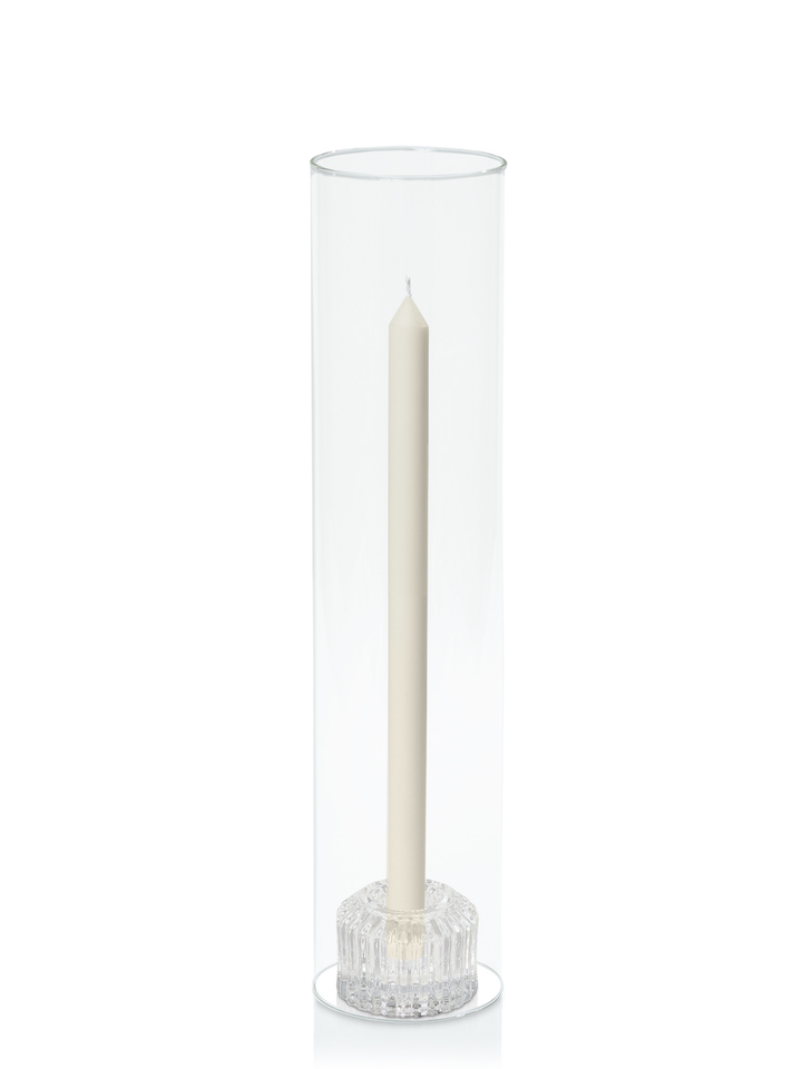Ivory 30cm Dinner Candles with Bella Vintage Glass Holders and Glass Sleeves - Set of 12 Pack of 12