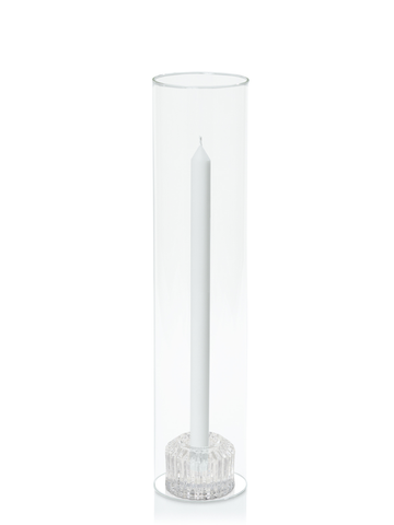White 30cm Dinner Candles with Bella Vintage Glass Holders and Glass Sleeves - Set of 12 Pack of 12