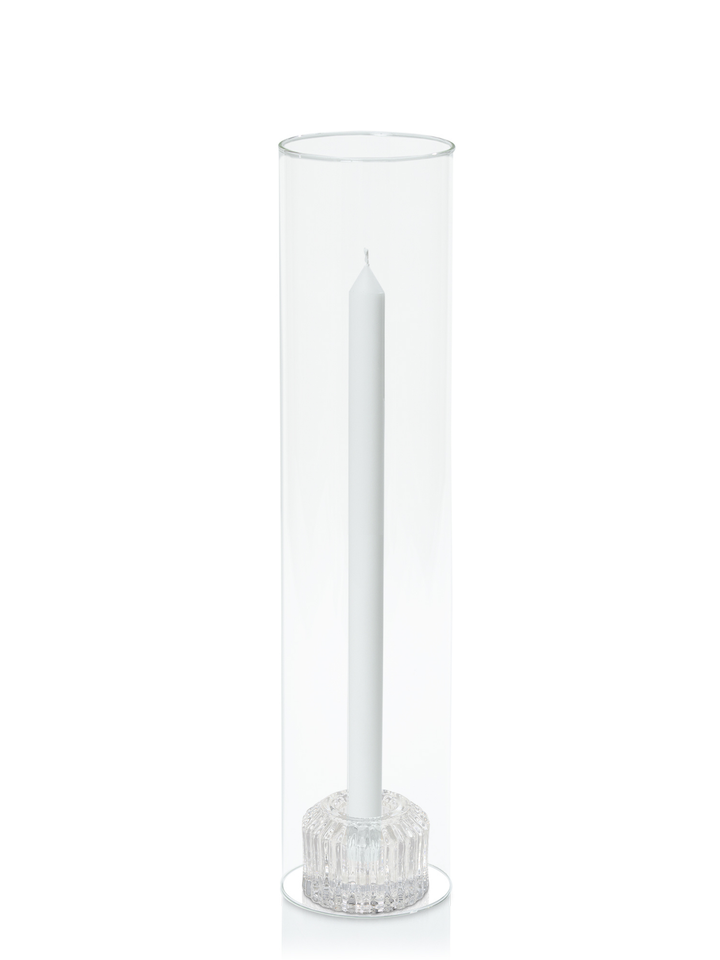 White 30cm Dinner Candles with Bella Vintage Glass Holders and Glass Sleeves - Set of 12 Pack of 12