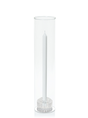 White 30cm Dinner Candles with Bella Vintage Glass Holders and Glass Sleeves - Set of 12 Pack of 12