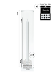 White 30cm Dinner Candles with Bella Vintage Glass Holders and Glass Sleeves - Set of 12 Pack of 12
