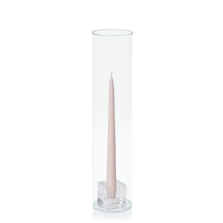 Antique Pink 25cm Taper Candles with Small Glass Holders and Sleeves - Set of 12 Pack of  12