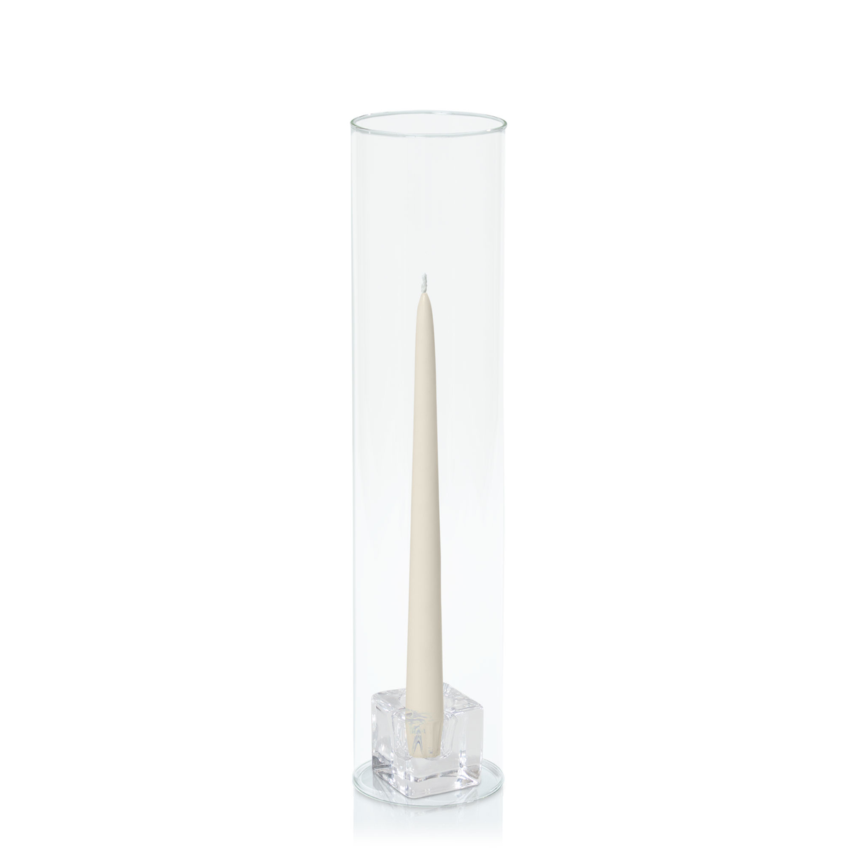 Ivory 25cm Taper Candles with Small Glass Holders and Sleeves - Set of 12 Pack of  12
