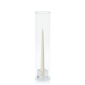 Ivory 25cm Taper Candles with Small Glass Holders and Sleeves - Set of 12 Pack of  12