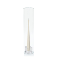 Ivory 25cm Taper Candles with Small Glass Holders and Sleeves - Set of 12