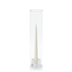 Ivory 25cm Taper Candles with Small Glass Holders and Sleeves - Set of 12 Pack of  12