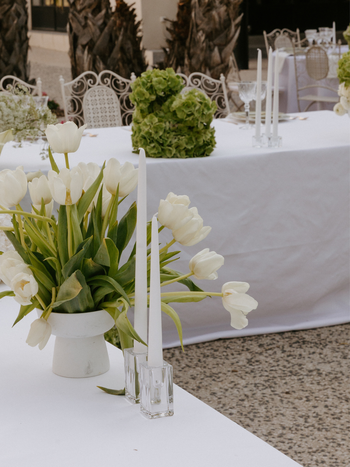 Ivory 25cm Taper Candles with Small Glass Holders and Sleeves - Set of 12 Pack of  12