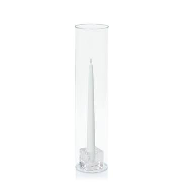 White 25cm Taper Candles with Small Glass Holders and Sleeves - Set of 12 Pack of 12