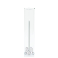 White 25cm Taper Candles with Small Glass Holders and Sleeves - Set of 12
