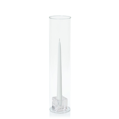 White 25cm Taper Candles with Small Glass Holders and Sleeves - Set of 12 Pack of 12
