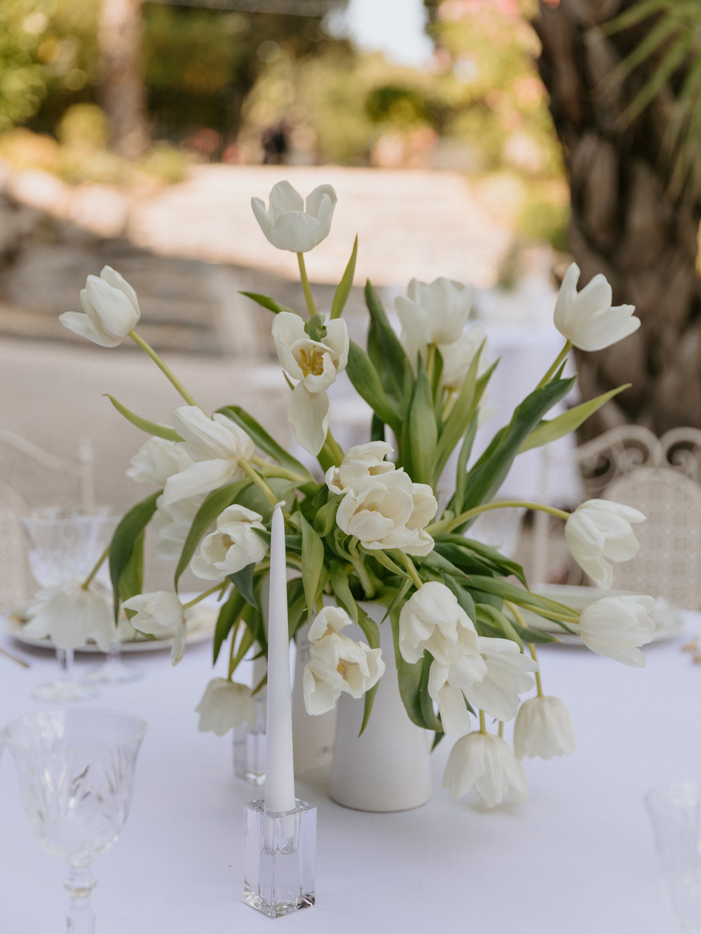 White 25cm Taper Candles with Small Glass Holders and Sleeves - Set of 12 Pack of 12