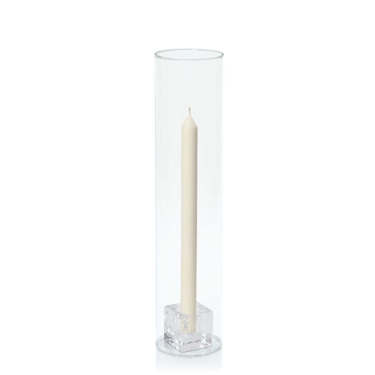 Ivory 30cm Dinner Candles with Small Glass Holders and Sleeves - Set of 12 Pack of  12