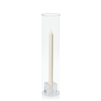 Ivory 30cm Dinner Candles with Small Glass Holders and Sleeves - Set of 12