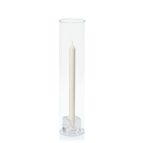 Ivory 30cm Dinner Candles with Small Glass Holders and Sleeves - Set of 12