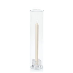 Ivory 30cm Dinner Candles with Small Glass Holders and Sleeves - Set of 12 Pack of  12