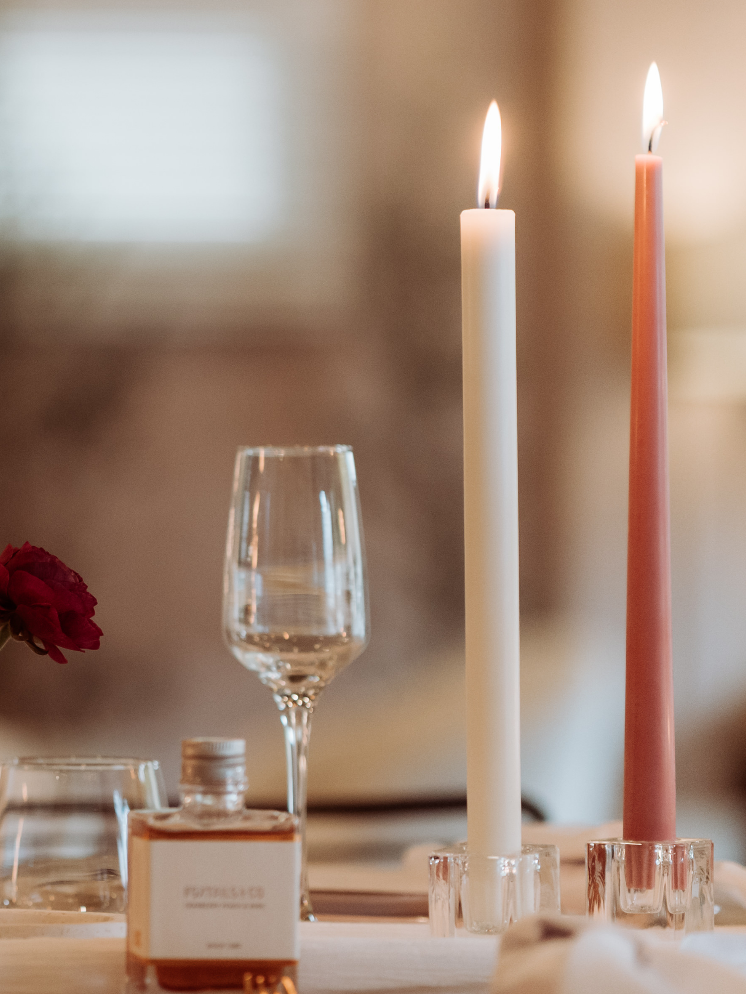 Ivory 30cm Dinner Candles with Small Glass Holders and Sleeves - Set of 12 Pack of  12
