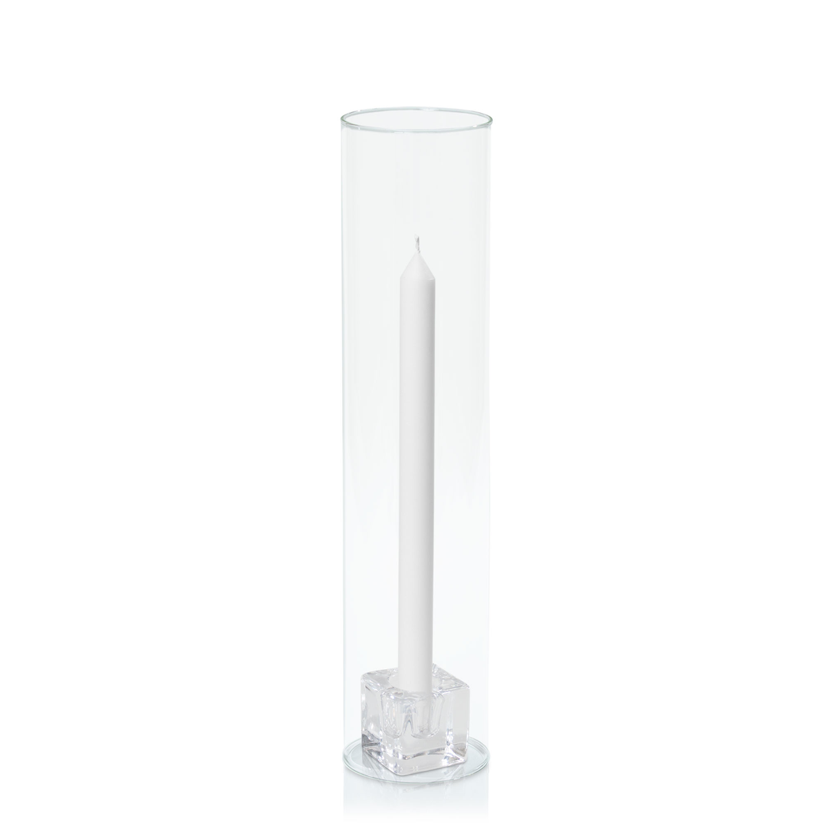 White 30cm Dinner Candles with Small Glass Holders and Sleeves - Set of 12 Pack of 12