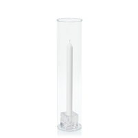 White 30cm Dinner Candles with Small Glass Holders and Sleeves - Set of 12