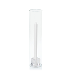 White 30cm Dinner Candles with Small Glass Holders and Sleeves - Set of 12 Pack of 12
