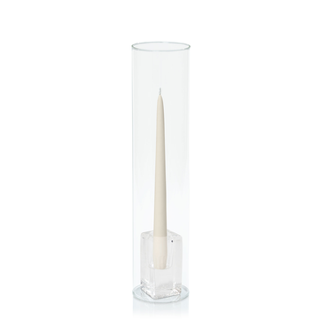 Ivory 25cm Taper Candles with Large Glass Holders and Sleeves - Set of 12 Pack of  12