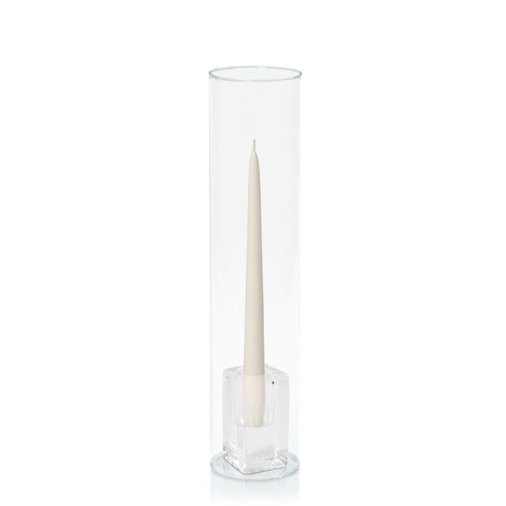 Ivory 25cm Taper Candles with Large Glass Holders and Sleeves - Set of 12 Pack of  12