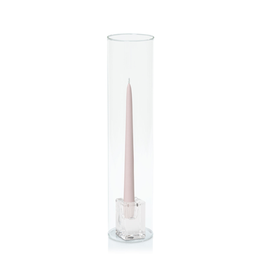 Antique Pink 25cm Taper Candles with Medium Glass Holders and Sleeves - Set of 12 Pack of  12